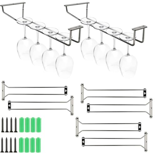 Elyyapt 6 Pack Wine Glass Rack 13in Under Cabinet Stemware Holder Black Wall Mounted Wine Rack Hanging Stemware Racks Shelf Wine Cup Display Stand Champagne Glass Holders for Bar Kitchen Cabinet