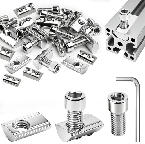 Hexizexi 60 Stück Nutensteine M6 Nut 8 40-Serie M6 Nutensteine Kohlenstoffstahl Gleitmutter mit Federkugel für Alu Profil 3D Drucker CNC mit 60 Stück M6x16 Schrauben und 1 Inbusschlüssel