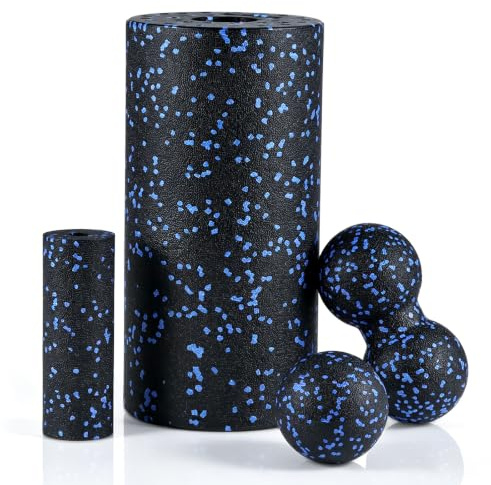 Qingning 4 stycken fasciarulls-set med stor och liten rulle, fasciaboll och duoball, mångsidigt fascia-set, fasciarulle, massagebollar, jordnöt fascia boll för massage yoga och muskelavslappning