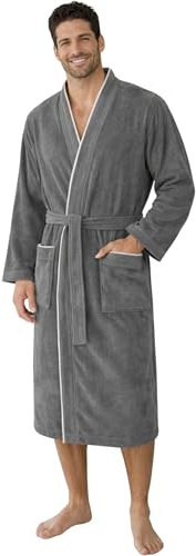 Morgenstern Peignoir Homme 100% Coton Éponge Velours Sans Capuche Kimono Lux Long Oeko-Tex Standard XL Gris