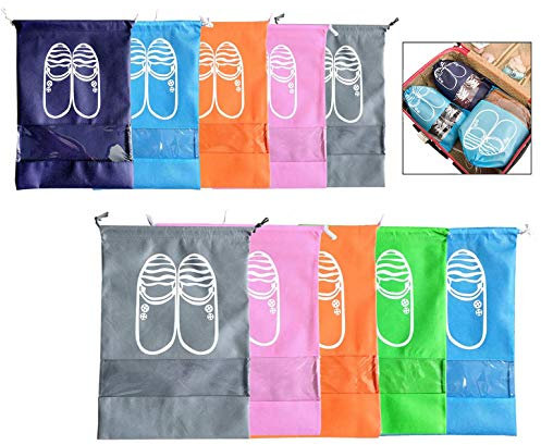 Binnan 10 Stück Schuhbeutel, Schuhtasche mit Transparente Fenster, Schuhsack mit Zugband Wasserabweisende Staubabweisende Schuhtaschen für Reisen oder Zuhause-Aufbewahrung