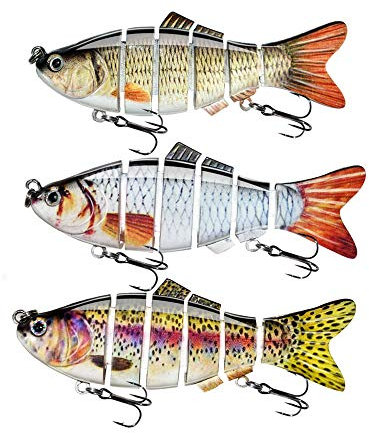 ods lure 3pcs Fischköder Set, Mehrsegmentkunstköder langsam sinkende Angelköder lebensechte Schwimmköder mit Angelhaken für Barsch Forellen Salzwasser Süßwasser