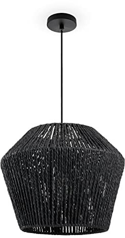 Paco Home Hängelampe Bambus Wohnzimmer Pendelleuchte Rattan Esstisch Esszimmer Lampe E27 Hängeleuchte Papier Boho, Farbe:Schwarz (Ø33cm), Leuchtenart/Farbe:Pendelleuchte - Schwarz