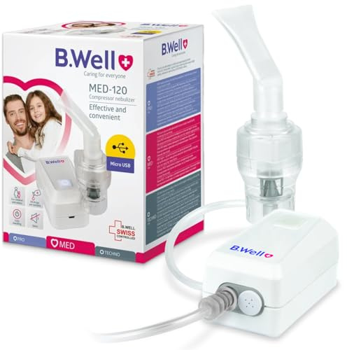 B.Well MED-120 Nébuliseur compresseur - Inhalateur enfants adultes | Qualité suisse • Adapté aux solutions d'inhalation • Format compact • Masques enfants et adultes inclus