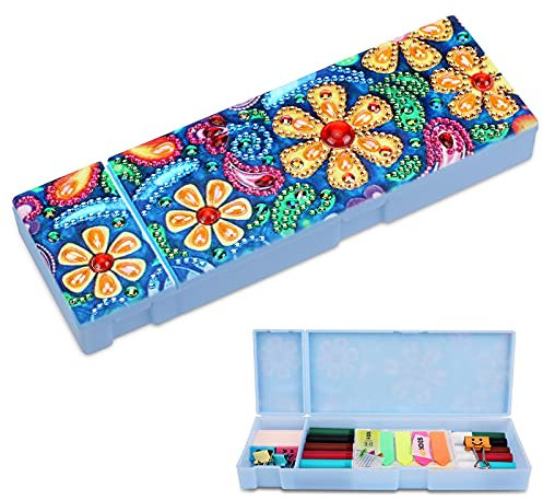 VETPW 5D DIY Diamant Malerei Federmäppchen, DIY Speziell Geformte Diamond Pasted Painting Strass Plastik Aufbewahrungskiste mit 2 Gittern für Schülerbüro Schulbedarf