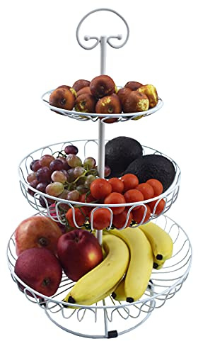 Azatemgo Corbeille à Fruits en Métal 3 Étages - Support de Rangement Multifonctionnel, Grande Capacité, Dimensions 30 x 45 cm (Blanc)