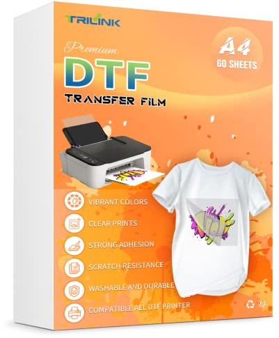 TRILINK DTF - Papel de película de Transferencia A4 (8.5 x 11 Pulgadas), 20 Hojas, Hojas de pretratamiento Transparente Mate de Doble Cara de… (‎A4 (8.5 X 11)-60 Hojas)