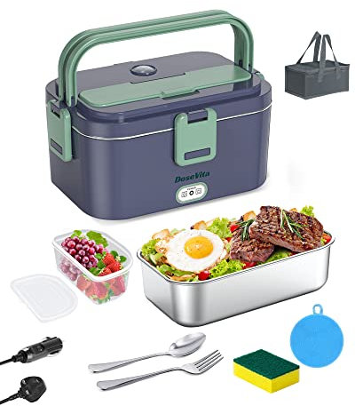 Dosevita Electric Lunch Box 1.8L Faster Heated Lunch Box Portable Food Warmer for Car/Truck/Office with Fork and Carry Bag & 2 Cleaning Sponges