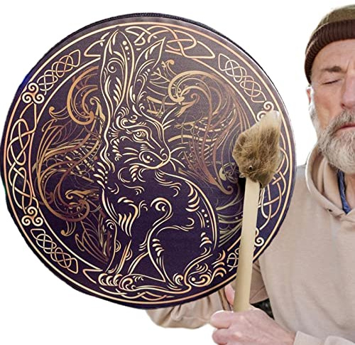 Shamanic Hand Drum - Handmade Shamanic Drum | Vegan Shaman Alchemical Moon Drum With Drum Stick | Handmade Deep Bass Percussion Frame Drum | Sound Instrument,