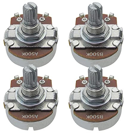 FLEOR 4pcs Full Size A500K B500K Potentiometer Guitar Tone Volume Control Pots with Bayonet L15mm Short Knurled Split Shaft