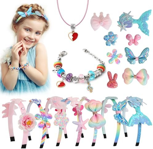Cadeau Fille Jouet Fille 5-12 Ans Kit de Serre Tete Cheveux Accessoire Coiffure Bricolage Loisir Creatif pour Enfant 5-12 Ans Fille 65+Pcs Cadeau Jeux Jouet Anniversaire Bandeaux Printemps