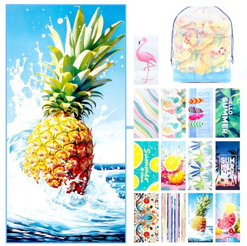 Mikytoper Extra Large Beach Towel for Adults - 180 x 90 CM Microfibre Sandproof Quick Dry Towel for Men Women - Travel/Pool (Pineapple)