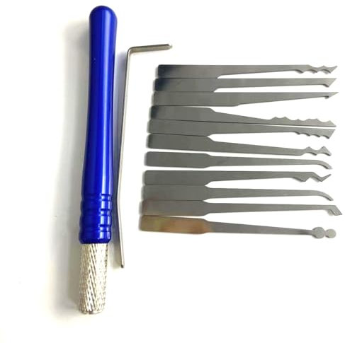 QiDAi Set di grimaldelli in acciaio inox con manico, set di grimaldelli per varie serrature, adatto per principianti, fabbri e famiglia (12 pezzi)