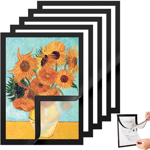 Atliberswo 10 Stück Magnetrahmen A4 Selbstklebend Aufklappbarer Info-Rahmen mit Magnetverschluss und Infotasche, Blatthalter für Informationsrahmen DIN A4 Format 32.5 x 24 cm, Schwarz