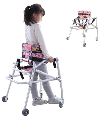 Joyfitness Gehhilfe FüR Behinderte Kinder Klappbarer Gehrahmen, höhenverstellbarer Gehrahmen, gepolsterter Gehrahmen für Kinder mit Zerebralparese, zusammenklappbarer, Leichter Aluminium-Gehrahmen