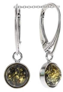 Artisa-Schmuck Boucles d'oreilles en ambre vert et argent sterling 925/000 rhodié, Gesamtlänge 2,8 cm , Breite 1 cm, Argent sterling 925/000 rhodié Ambre de la Baltique, Ambre