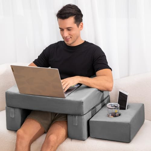 NOSTHEART Lesekissen für Bett und Sofa, Memory Schaum Rückenkissen für Gaming, Couch, Boden mit Getränkehalter, Frei Kombinierbar Bücherkissen Schoßkissen Schreibtischkissen