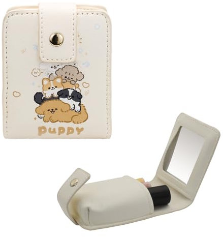 Funincrea Lipstick Cosmetic Bag PU Leather Lipstick Case with Makeup Mirror, Lipstick Holder Portable Lipstick Box Small Makeup Bag with Snap for Women Girls (Style 1)