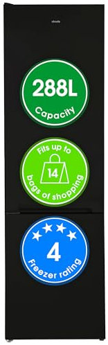 Abode Fridge Freezer Freestanding with Reversible Door, Adjustable Thermostat & Feet, 70/30 288 Litre, 180cm High, LED Light, Black A180FF541E1B