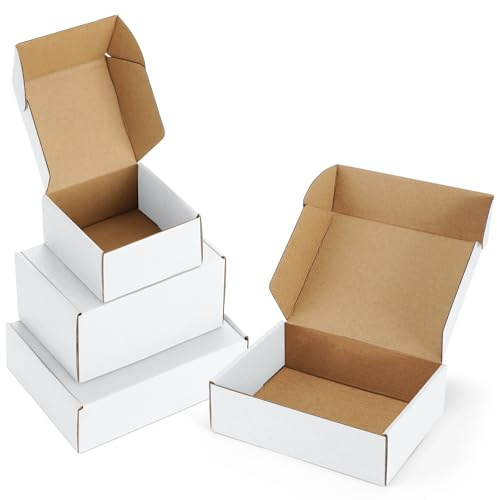 Poever Assorted-Sizes-Shipping-Boxes-45-Pack: 4x4x2 & 6x4x3 & 7x5x2 Small-Shipping-Boxes-Mailers, White Corrugated-Cardboard-Boxes-for-Packing-Small-Business Mailing
