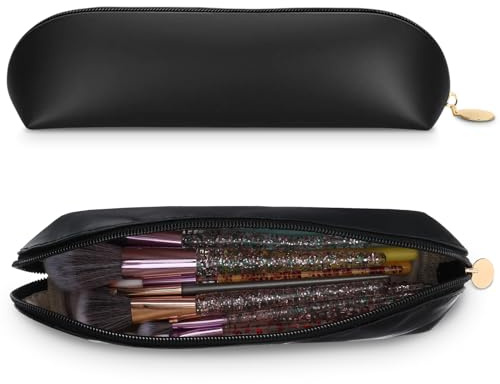 Xinjoduz Travel Makeup Brush Bag, Small Makeup Handbag, PU Holder Bag with Zipper Portable Cosmetic Pouch Small Black Brush Traveling Case Multi-functional Organizer for Women Men Outdoor
