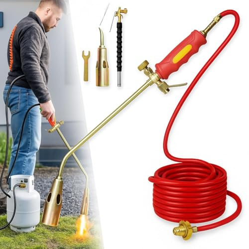 2025 propan ficklampa ogräsbrännare kit – kraftig flamkastare för ogräs, tak, issmältning – justerbart munstycke och slang (30/35/50 mm alternativ) (30 mm/1,18 tum dubbel strömbrytare, 5,0 m)
