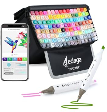 HornedDragon 120 Colori Pennarelli ad Alcool con App, Pennarelli a Doppia Punta con Astuccio Autoportante, Markers per Colorare Adulti, Marcatori Professionali per Schizzi, Disegno, Pittura