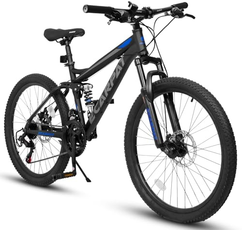 Dancongtea 27.5 Inch Full Suspension Mountain Bike, Front & Rear Shock Absorbers, Mechanical Disc Brakes, 21-Speed Steel Frame, for Men & Women, Outdoor & Fitness Cycling, Black