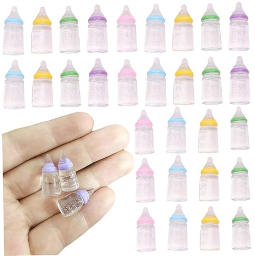 Bottiglie per bambole da 30 pezzi Mini biberon in plastica colorata, Biberon giocattolo leggero e compatto Novità Barattolo di caramelle minuscolo multiuso per Battesimo Artigianato fai-da-te