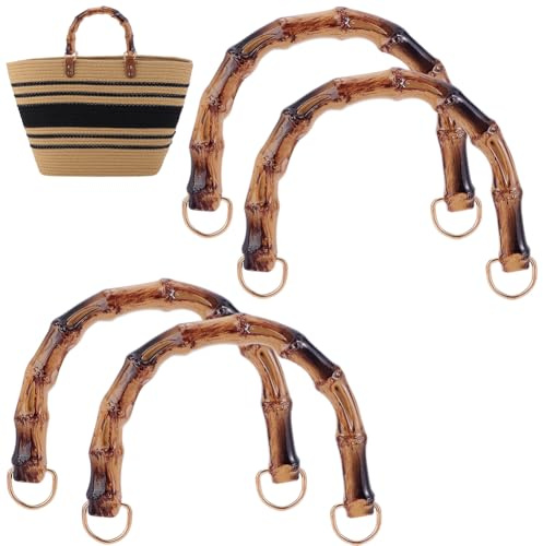 Beebeecraft 4 st imitationsbambu-handväskshandtag 11,5 cm harts U-formade handväskhandtag för handväska tillverkning väska ersättning med legering D-ringar för handgjorda gör-det-själv-väsktillbehör