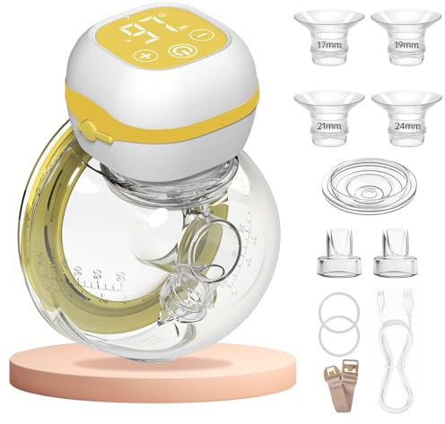 PumpMom-us Tire-lait électrique portable, mains libres avec 3 modèles et 9 niveaux, rechargeable à faible bruit, tasse à lait de 180 ml, sans BPA (lot de 1)