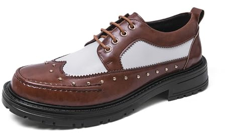 EsaSam Zapatos Oxford Hombre Suela Gruesa Bicolor Cuero PU Brogue Cordones para Fiesta Boda Negocios