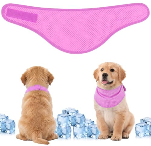 Aolso Bandana de Refroidissement pour Chien, Bandana Chien Refroidissement, Foulard Rafraîchissant, Respirante Réglable Léger Collier, pour Rafraîchir en Été, 45 x 14 CM (Rose-L)