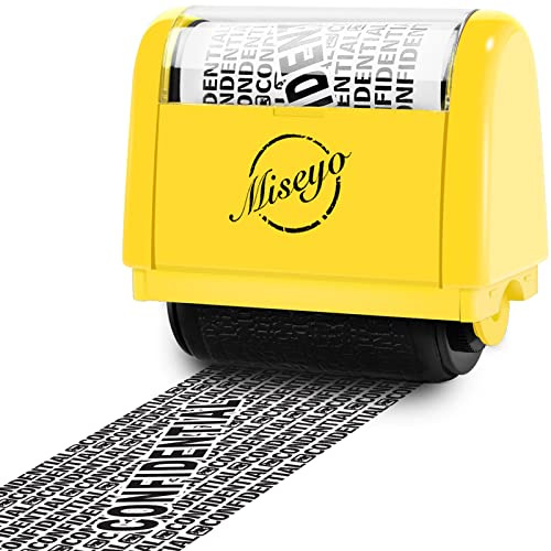 Miseyo Roller Stamp Identity Theft 1.5 Inch Privacy Protection - Yellow | Address Blocker Stamp, Confidential Data Defender, Easy to Scroll, Refillable ink, Personal Information Blockout