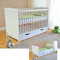 White Solid Wood Baby Cot Bed with Drawer & Deluxe Water Repellent Mattress Converts into a Junior Bed ✔ Height Adjustable ✔