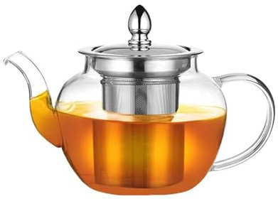 PluieSoleil Round Glass Tea Pot Borosilicate Glass Teapot with Tea Filter,Small Teapots for 2,Glass Teapot for Gas Stove for Lose Tea/Coffee (600ML)