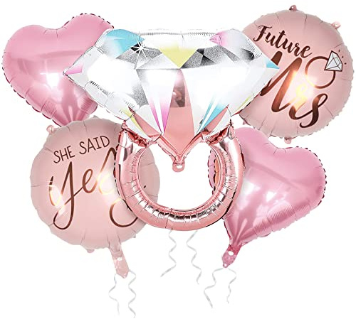 Engagement Decorations 5 Pcs, Diamond Ring 22Inch She Said Yes Foil Balloon | Rose Gold Future Mrs Balloons, Pink Heart Foil Balloon, Proposal Engagement Wedding Bridal Shower Party Supplies Accessories