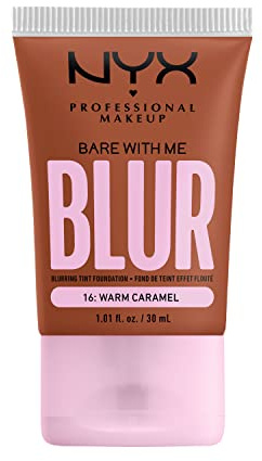 NYX Professional Makeup Blurring Tint Foundation, Medium Coverage, Matte Finish, With Niacinamide, Matcha and Glycerin, 12 Hours Hydrating, Bare With Me Blur, 30 ml, Shade: Warm Caramel