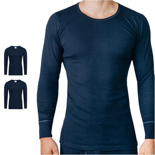 SES Camiseta de punto de canalé de manga larga para hombre, pack de 2, tallas S-4XL, 100% algodón - Camiseta interior larga y transpirable para hombre, también como camiseta para dormir o pijama