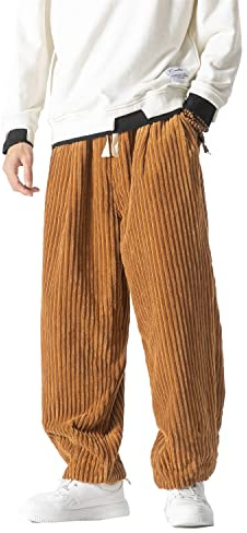 Seidarise Pantaloni da Uomo in Velluto a Coste Dritti Larghi a Gamba Larga Elasticizzati in Vita con Coulisse Pantaloni vestibilità Rilassata, Marrone, XX-Large