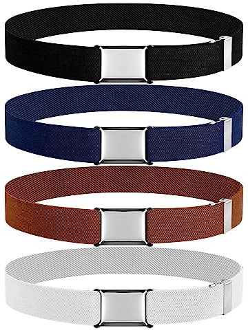 CoKeeSun Elastic Belt for Children 4 Pcs, Adjustable Kids Belt for Boys & Girls, 20-70cm Stretch Belts with Square Buckle, Age 2-15 Toddler Belts for Jeans Pants Uniform Causal Shorts Trousers Dresses