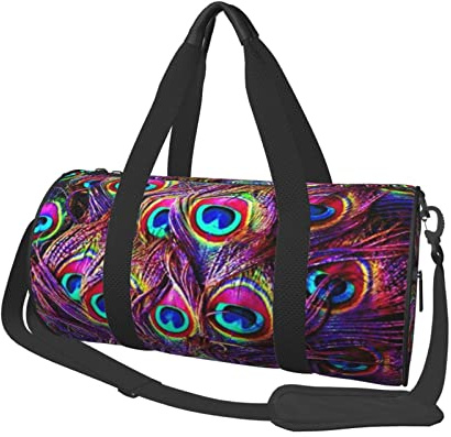 Sac polochon Rond Couleur Plumes de Paon, Sac de Voyage, Sac à Main de Gymnastique pour Le Yoga