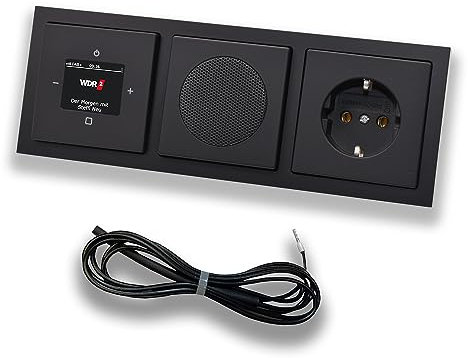 Busch Jäger DAB+ (DAB PLUS) Unterputz Radio 8215U-101 Future SCHWARZ MATT, Set mit Lautsprecher, Abdeckungen, Steckdose, Rahmen + 0,9 m EBROM Wurfantenne zur Empfangsoptimierung - 8215U