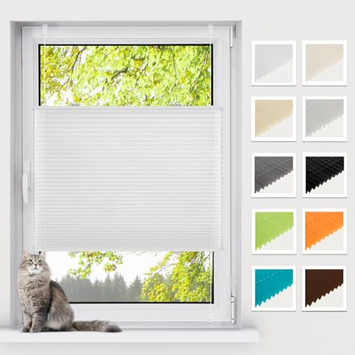 BelleMax Plissee ohne Bohren Klemmfix, Weiß 65x130cm(BxH), Easyfix lichtdurchlässig Sichtschutz und Sonnenschutz, Jalousie Plisseerollo mit Klemmträger, Faltrollo für Fenster & Tür