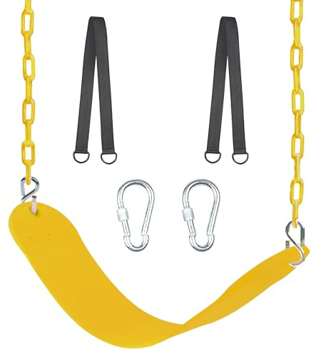 NOSTIFY Swing Seat, 66 Heavy Duty Coated Iron Chain Sensory Swing, Therapy Swing Seat,Outdoor Playground Swing Set Accessories with Snap Hooks and Hanging Straps (Yellow)