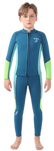 SXSHUN Kinder Jungen Mädchen Neoprenanzug 2.5mm Neopren Zweiteiliger Tauchanzug Thermal Neoprenanzüge UV-Schutz Badeanzug Langarm Oberteile+Hose, Blau(Plüsch), 6/5-6 Jahre/115-128CM/18-25KG
