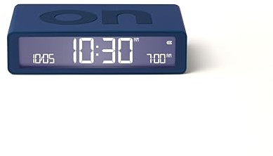 Lexon Flip Classic Digital Alarm Clock with Reversible On/Off Faces, Rechargeable bedside clock with LCD display, Touch Sensor for Snooze & Light function - Dark Blue
