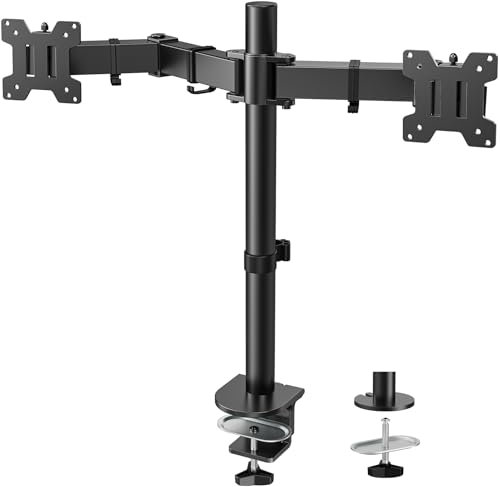 HUANUO Monitorhalterung 2 Monitore für 13 bis 32 Zoll Bildschirme, Monitor Halterung Höhenverstellbar Neigbar Schwenkbar Drehungbar, erweiterter Monitorarm Bildschirmhalterung 2 Monitore, VESA 75/100