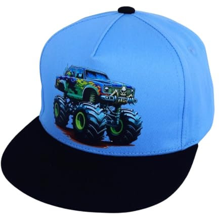 Panora Kids Cooler Kinder Cap, 100% Baumwolle, Monstertruck Cap, Snapback Kinder, Flacher Schirm, Blau-Schwarz