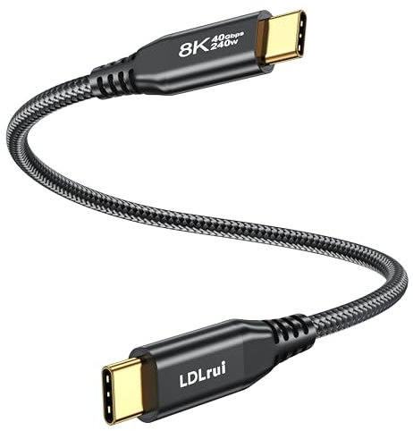 LDLrui USB4 40Gbps USB C Data Transfer Cable 0.45m (1.5ft), 240W PD Fast Charging, 8K@60Hz Video, Thunderbolt 3/4 Compatible, Short Cable for MacBook & External SSDs, Lenovo, SanDisk, Samsung